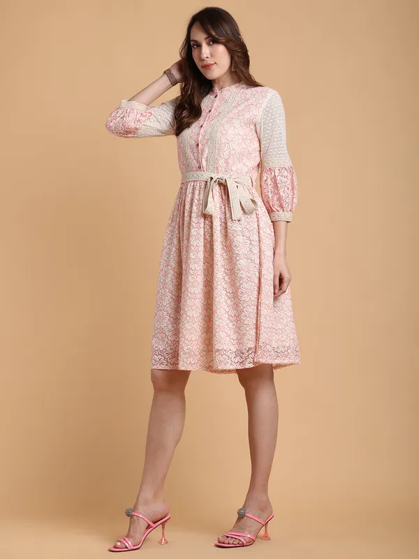Pink_Premium_Schiffli_Three_Fourth_Sleeves_Dress_For_Women
