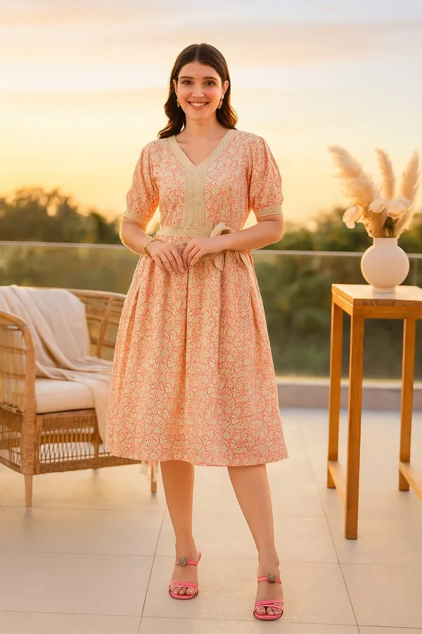 Pink_Premium_Schiffli_Half_Sleeves_Dress_For_Women