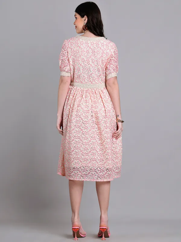 Pink_Premium_Schiffli_Half_Sleeves_Dress_For_Women