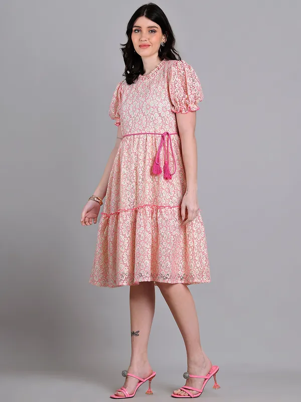 Pink_Premium_Schiffli_Half_Sleeves_Dress_For_Women