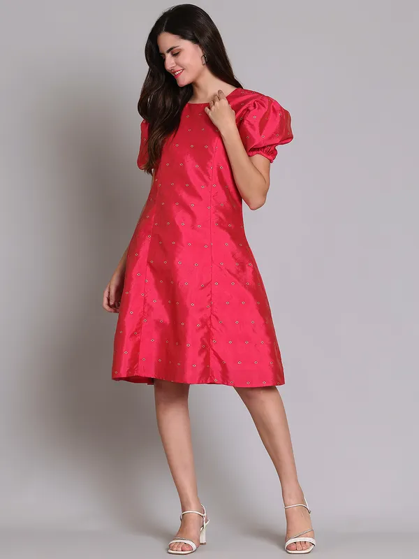 Pink_Premium_Polyester_Half_Sleeves_Dress_For_Women