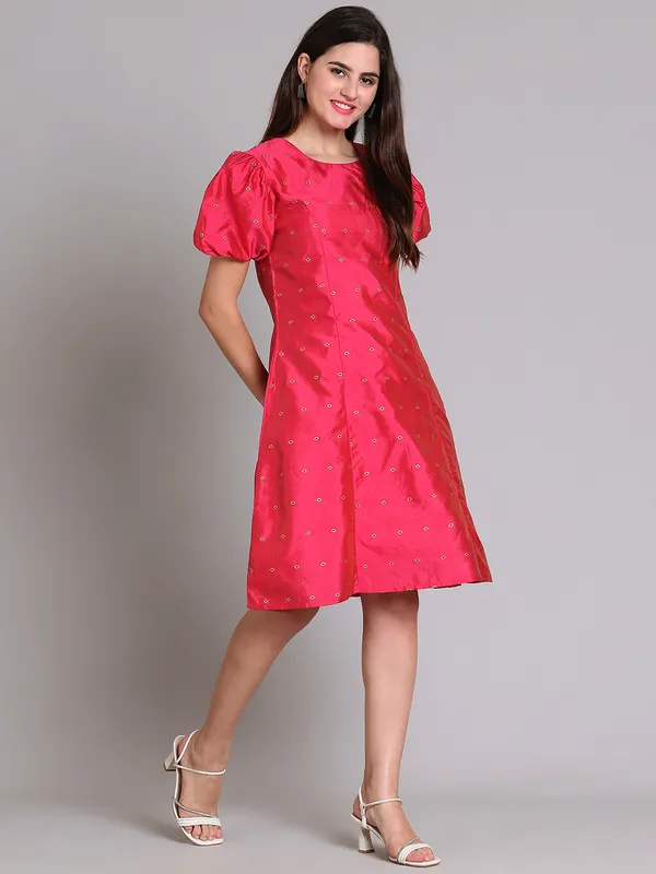 Pink_Premium_Polyester_Half_Sleeves_Dress_For_Women