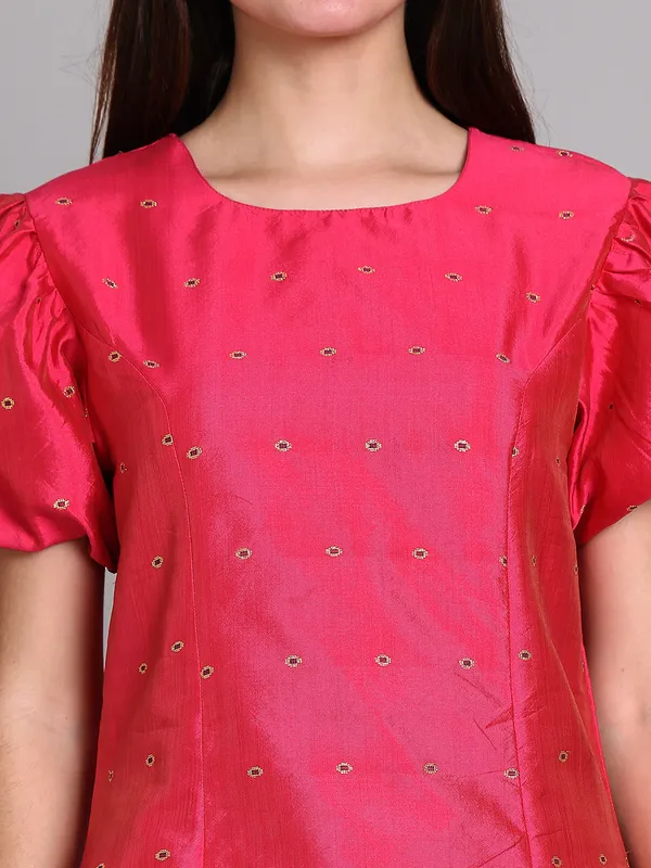 Pink_Premium_Polyester_Half_Sleeves_Dress_For_Women