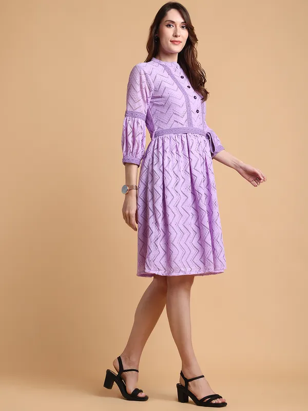 Purple_Premium_Schiffli_Three_Fourth_Sleeves_Dress_For_Women