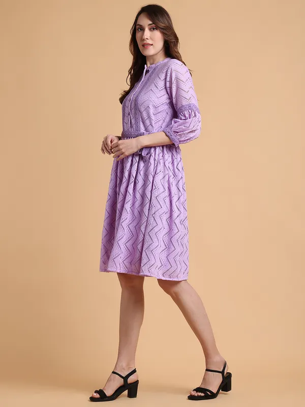 Purple_Premium_Schiffli_Three_Fourth_Sleeves_Dress_For_Women