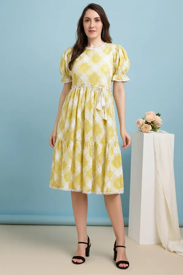 Yellow_Premium_Polyester_Half_Sleeves_Dress_For_Women