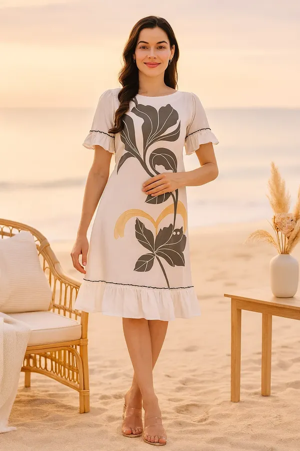White_Premium_Cotton_Half_Sleeves_Dress_For_Women