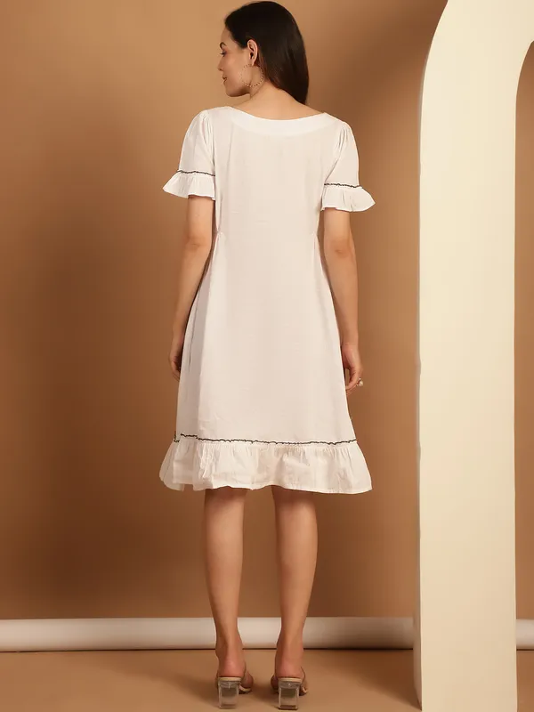 White_Premium_Cotton_Half_Sleeves_Dress_For_Women