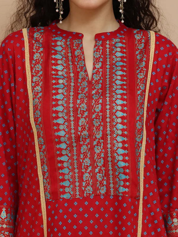 Red_Viscose_Rayon_Princess_Style_Printed_Kurta_SetPrincess_Style_Printed_Kurta_Set