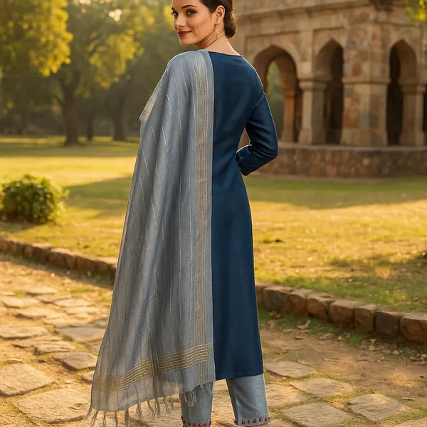 Teal_Premium_Viscose_Rayon_Three_Fourth_Sleeves_Kurta_Set_For_Women