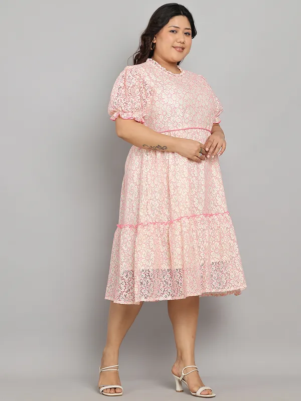 Pink_Premium_Cotton_3/4Th_Sleeve_Dress_For_Women_|_Till_6XL