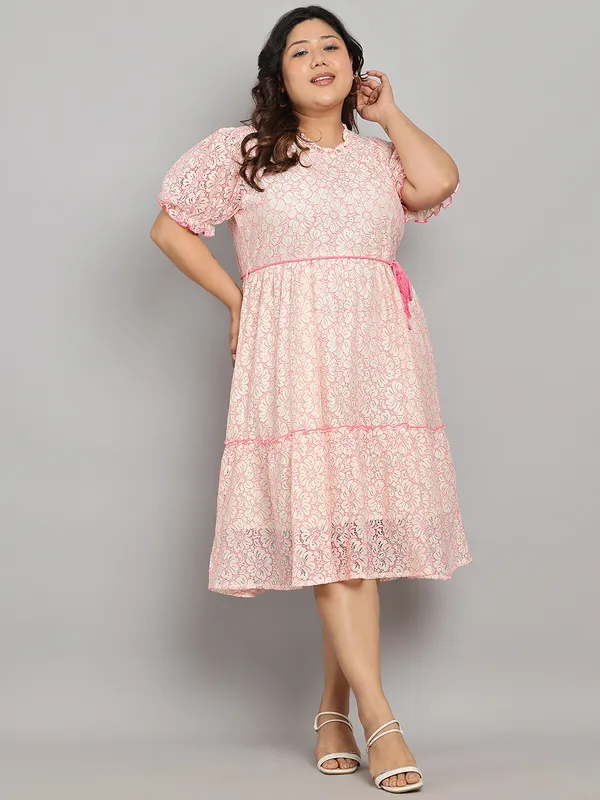 Pink_Premium_Cotton_3/4Th_Sleeve_Dress_For_Women_|_Till_6XL
