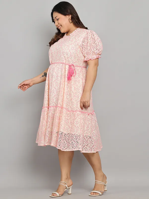 Pink_Premium_Cotton_3/4Th_Sleeve_Dress_For_Women_|_Till_6XL