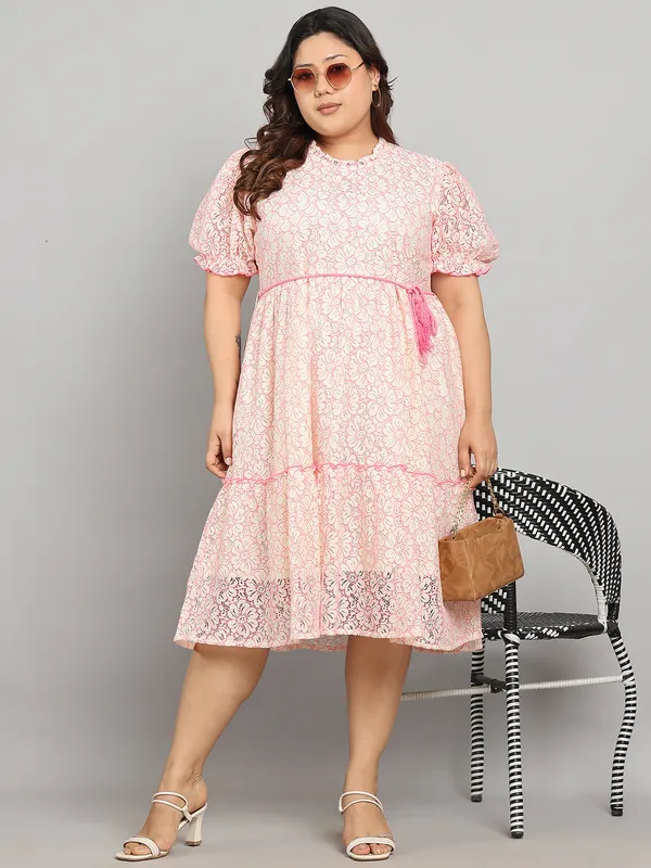 Pink_Premium_Cotton_3/4Th_Sleeve_Dress_For_Women_|_Till_6XL