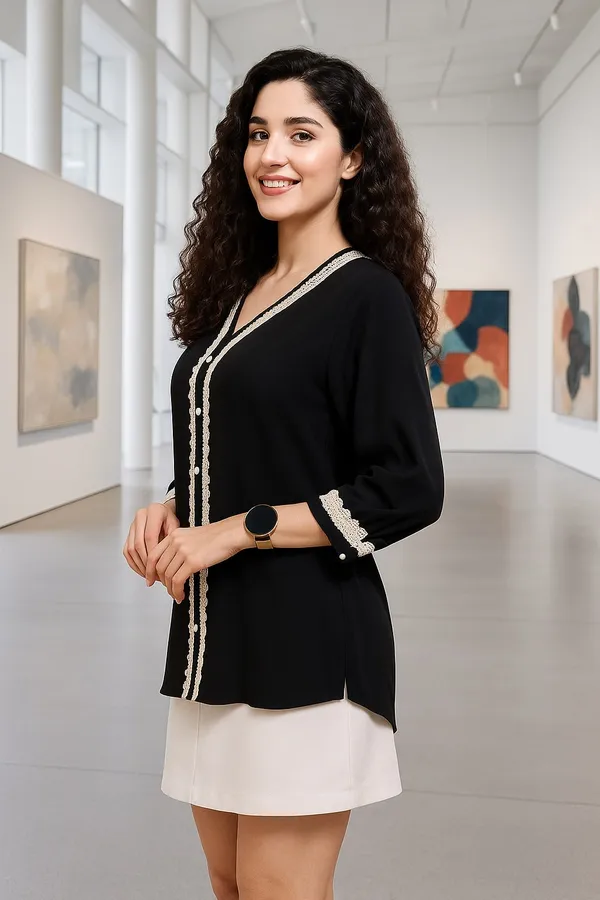 Black_Premium_Viscose_Rayon_Three_Fourth_Sleeves_Shirt_For_Women