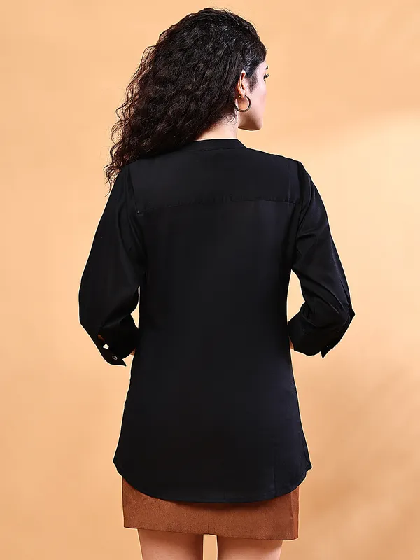 Black_Premium_Viscose_Rayon_Three_Fourth_Sleeves_Shirt_For_Women