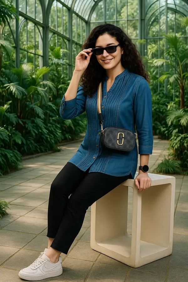 Blue_Premium_Denim_Three_Fourth_Sleeves_Shirt_For_Women
