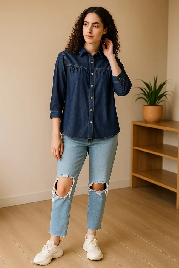 Navy_Blue_Premium_Denim_Full_Sleeves_Shirt_For_Women