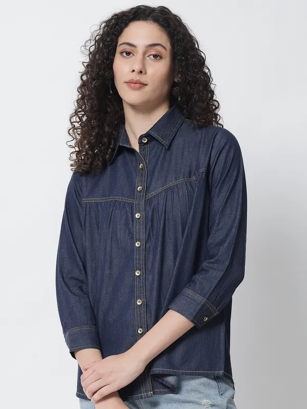 Navy_Blue_Premium_Denim_Full_Sleeves_Shirt_For_Women