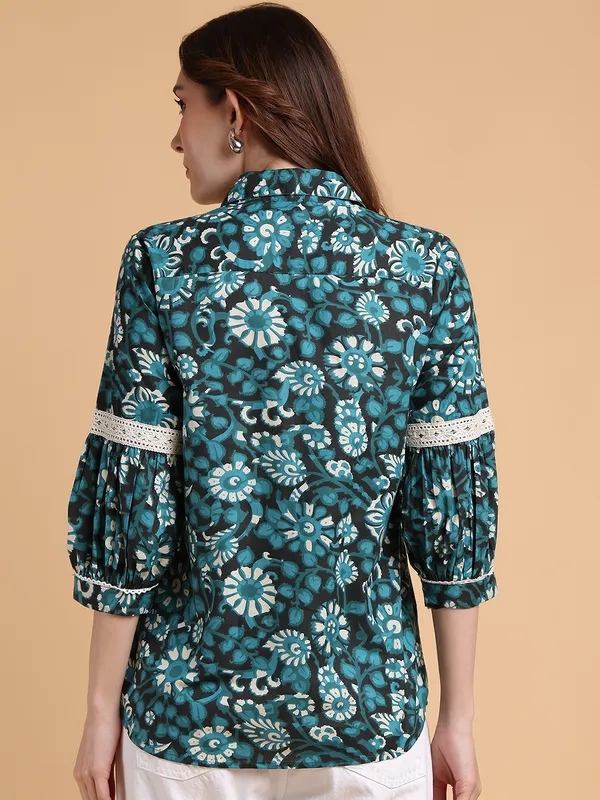 Green_Premium_Cotton_Three_Fourth_Sleeves_Shirt_For_Women