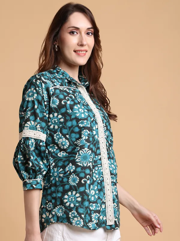 Green_Premium_Cotton_Three_Fourth_Sleeves_Shirt_For_Women