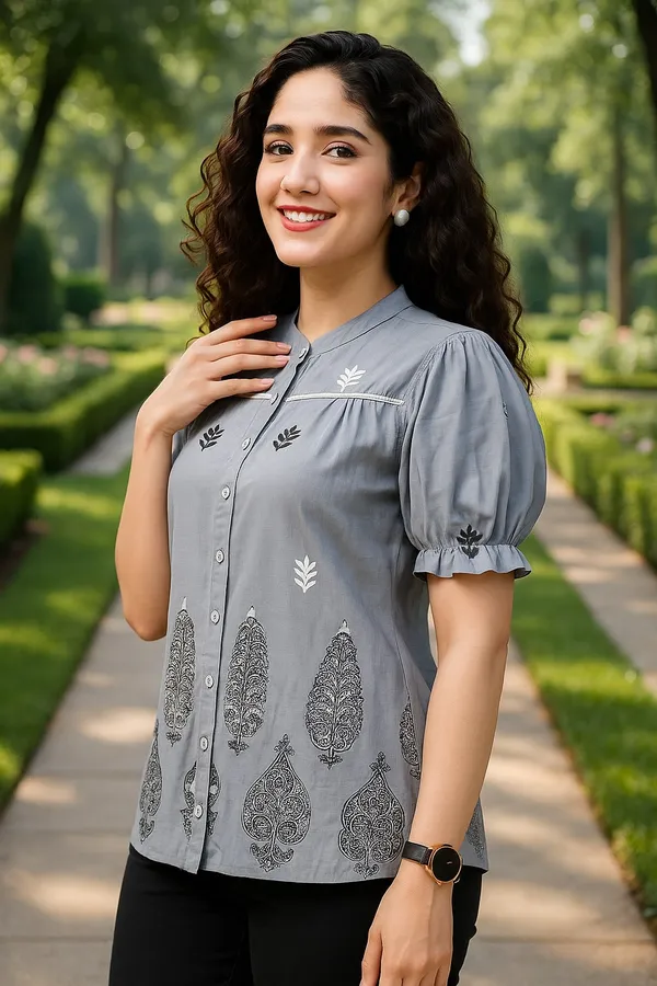 Grey_Premium_Cotton_Half_Sleeves_Shirt_For_Women