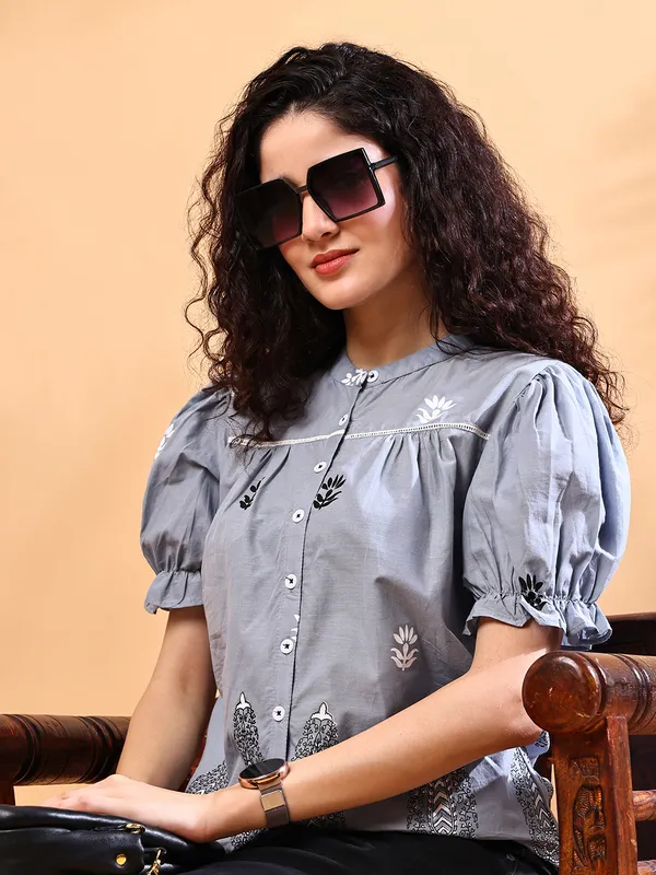 Grey_Premium_Cotton_Half_Sleeves_Shirt_For_Women