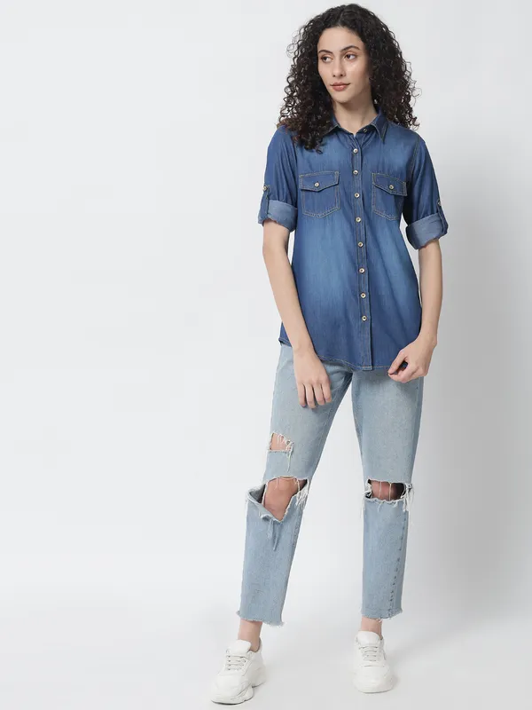 Blue_Premium_Denim_Full_Sleeves_Shirt_For_Women