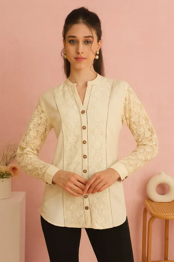 Beige_Premium_Cotton_Full_Sleeves_Shirt_For_Women