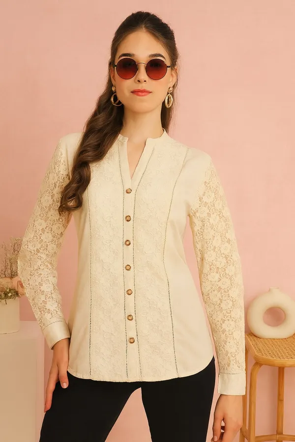 Beige_Premium_Cotton_Full_Sleeves_Shirt_For_Women