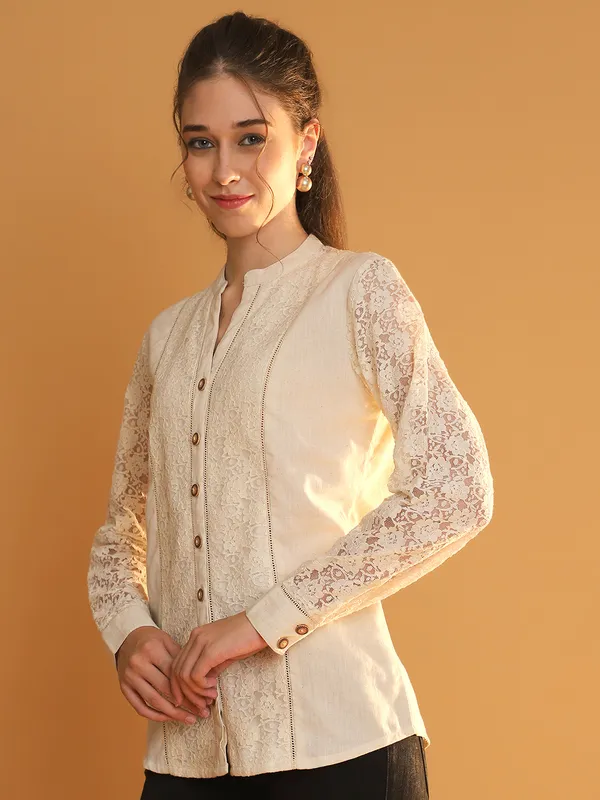 Beige_Premium_Cotton_Full_Sleeves_Shirt_For_Women