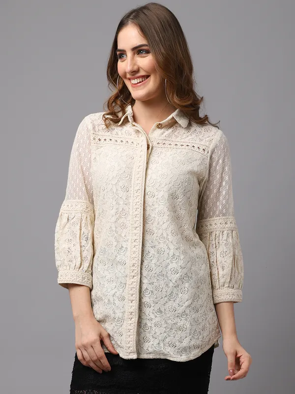 Beige_Premium_Cotton_Full_Sleeves_Shirt_For_Women
