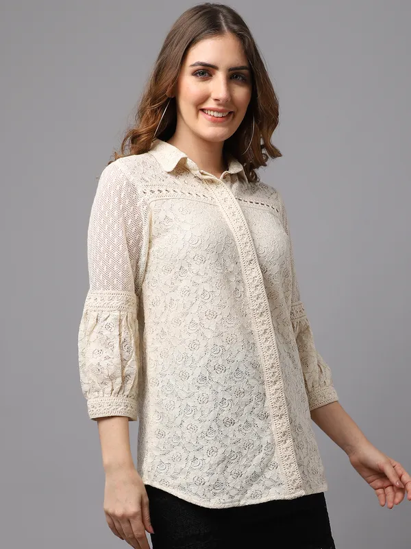 Beige_Premium_Cotton_Full_Sleeves_Shirt_For_Women