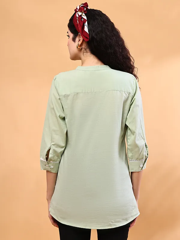 Green_Premium_Cotton_Three_Fourth_Sleeves_Shirt_For_Women
