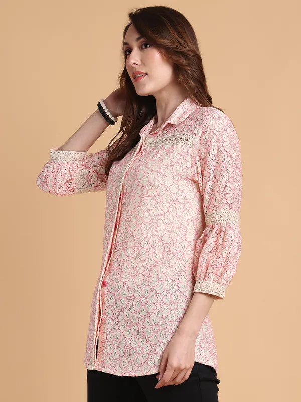 Pink_Premium_Cotton_Three_Fourth_Sleeves_Shirt_For_Women