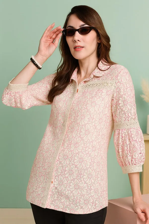 Pink_Premium_Cotton_Three_Fourth_Sleeves_Shirt_For_Women