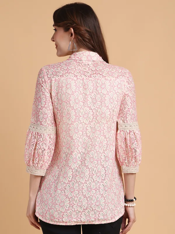 Pink_Premium_Cotton_Three_Fourth_Sleeves_Shirt_For_Women