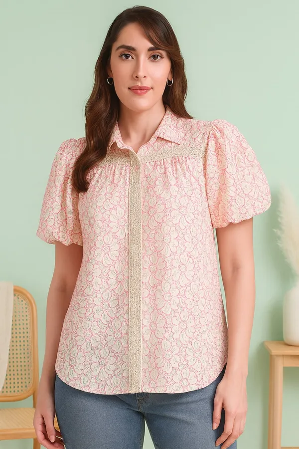 Pink_Premium_Cotton_Half_Sleeves_Shirt_For_Women