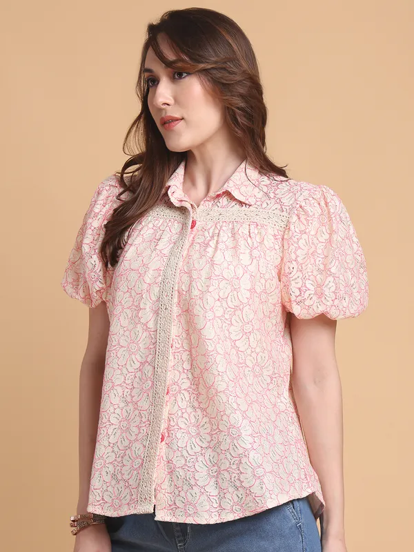 Pink_Premium_Cotton_Half_Sleeves_Shirt_For_Women