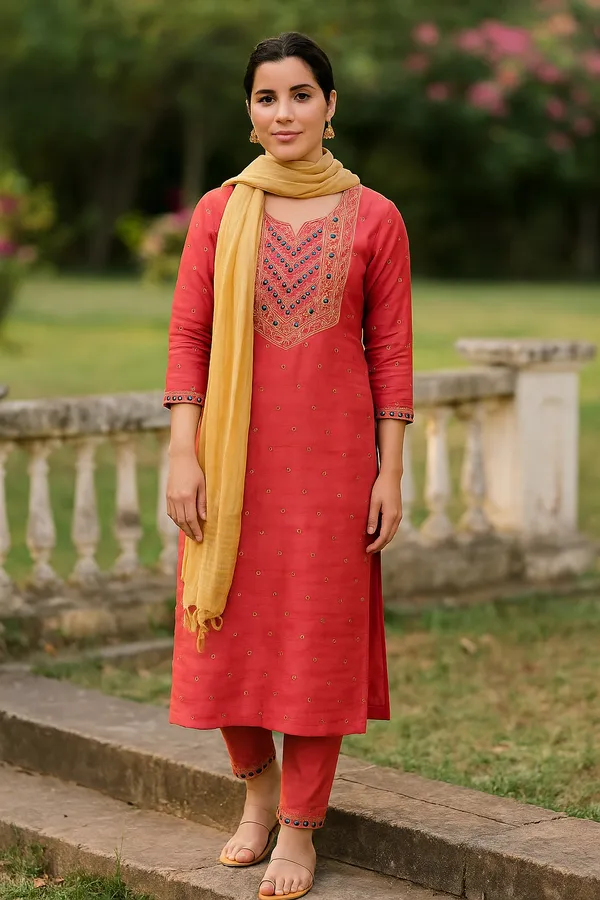 Green_Premium_Cotton_Blend_Three_Fourth_Sleeves_Kurta_Set_For_Women