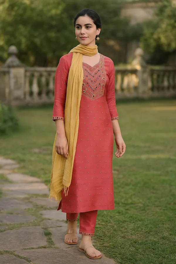 Green_Premium_Cotton_Blend_Three_Fourth_Sleeves_Kurta_Set_For_Women