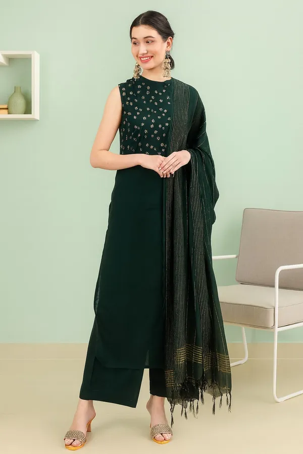 Green_Premium_Cotton_Sleeveless_Kurta_Set_For_Women