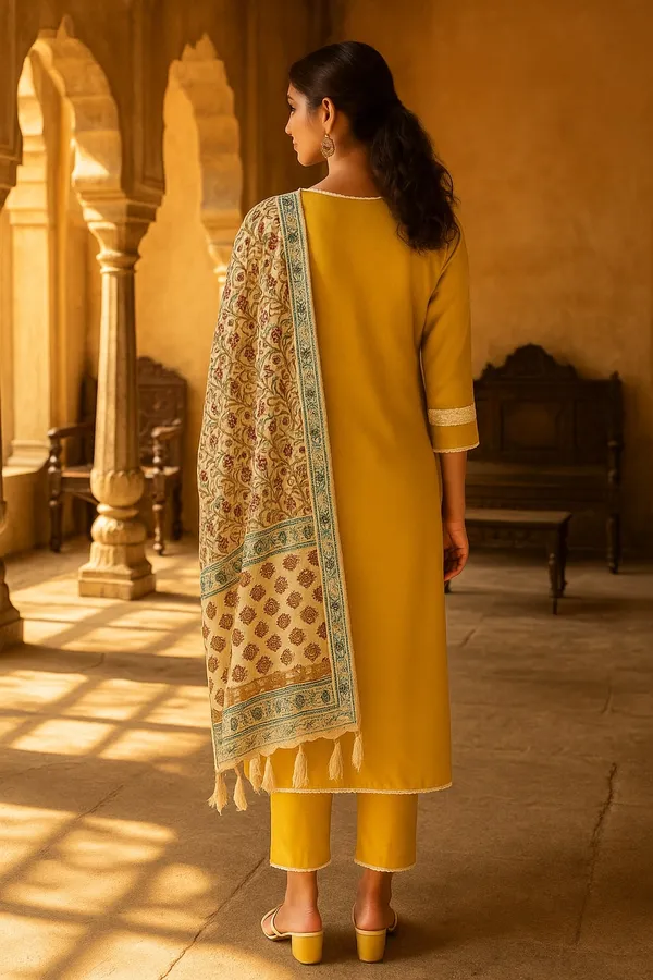 Mustard_Premium_Viscose_Rayon_Three_Fourth_Sleeves_Kurta_Set_For_Women