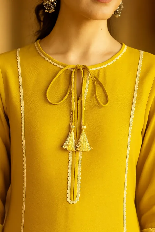 Mustard_Premium_Viscose_Rayon_Three_Fourth_Sleeves_Kurta_Set_For_Women