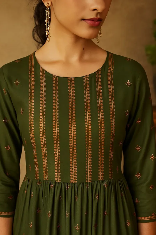 Olive_Premium_Viscose_Rayon_Three_Fourth_Sleeves_Kurta_Set_For_Women