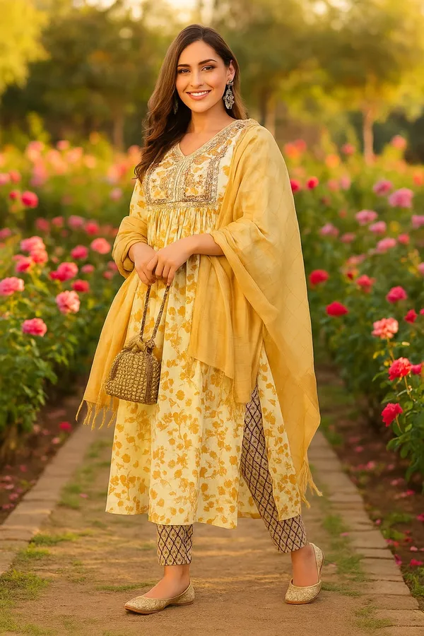 Brown_Premium_Viscose_Rayon_Three_Fourth_Sleeves_Kurta_Set_For_Women