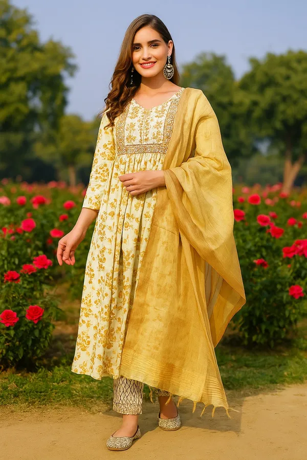 Brown_Premium_Viscose_Rayon_Three_Fourth_Sleeves_Kurta_Set_For_Women