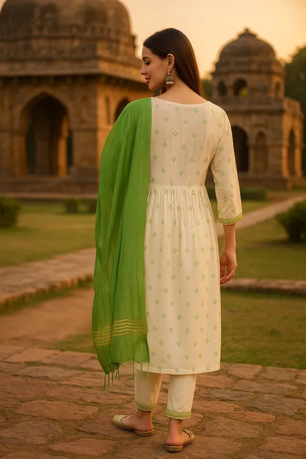 White_Premium_Viscose_Rayon_Three_Fourth_Sleeves_Kurta_Set_For_Women