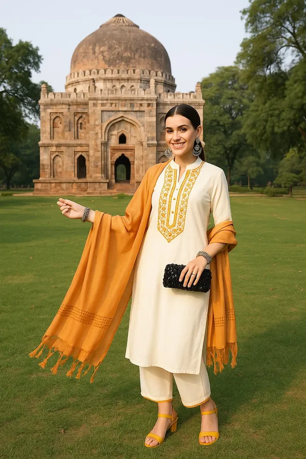 Off_White_Premium_Viscose_Rayon_Three_Fourth_Sleeves_Kurta_Set_For_Women