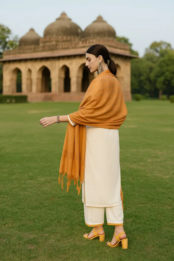 Off_White_Premium_Viscose_Rayon_Three_Fourth_Sleeves_Kurta_Set_For_Women